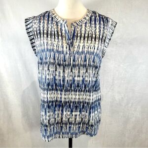 Kenar white black and royal blue notched vneck top size XS